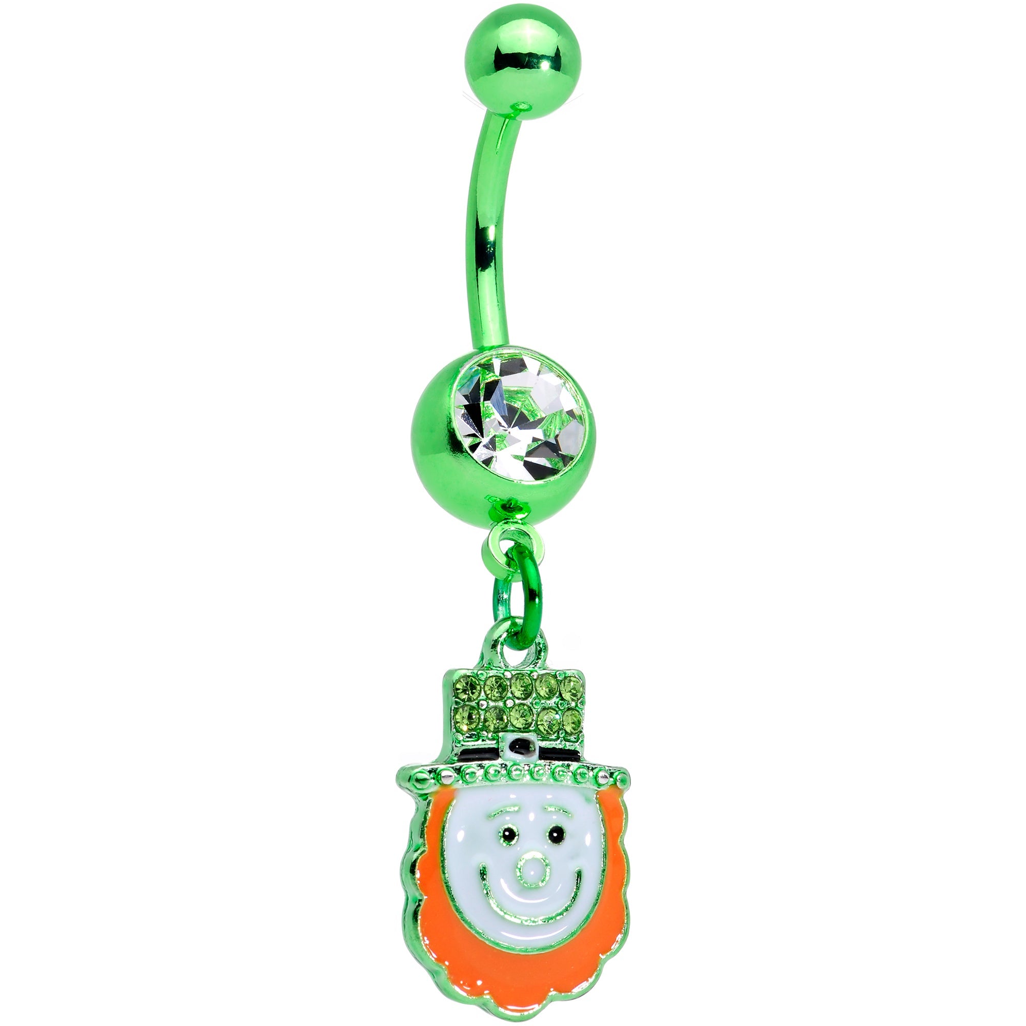 BodyCandy Clear Green Gem Happy Leprechaun St Patricks Day Dangle Belly Ring — main product shot