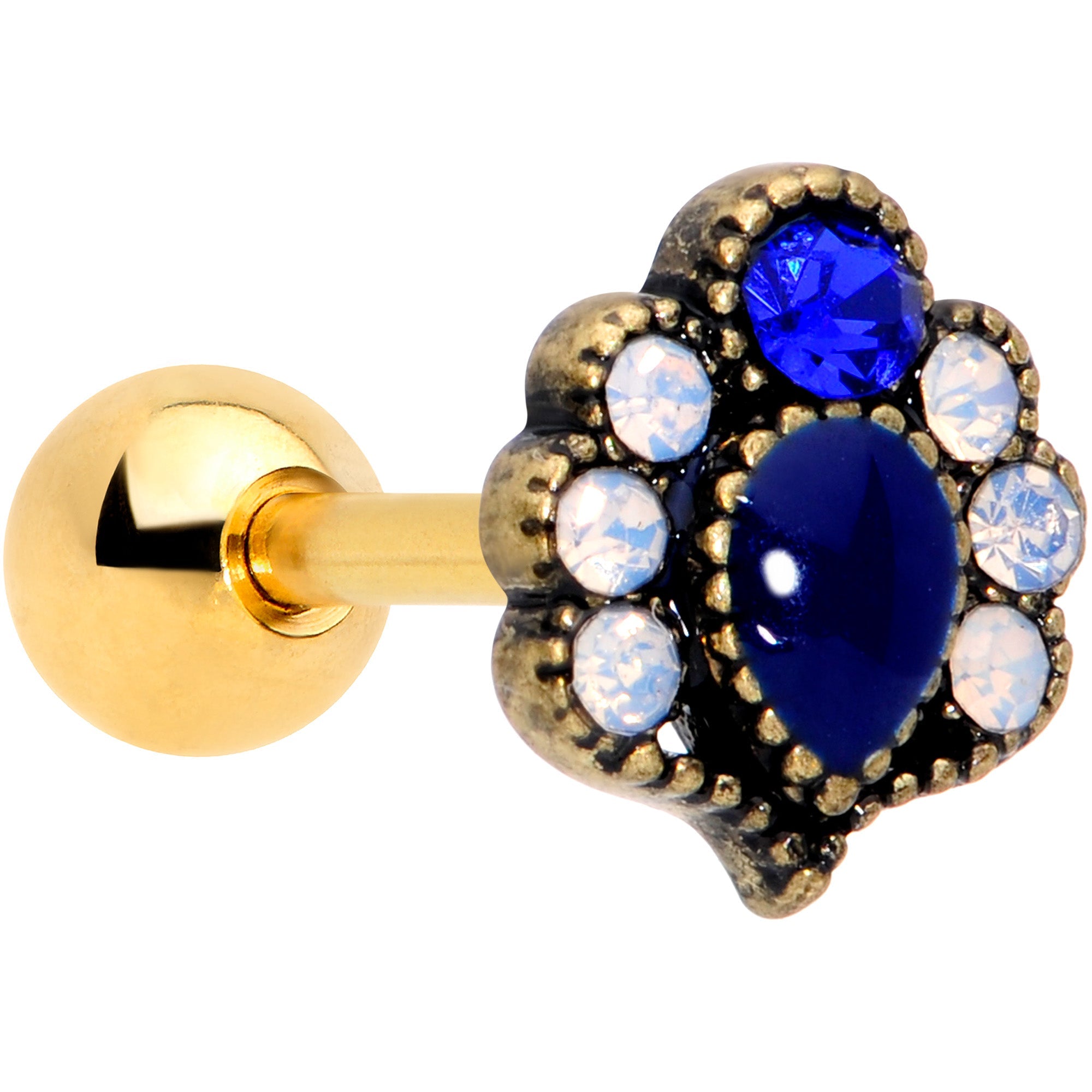 BodyCandy 16G 1/4 Blue Gem Gold Tone Heirloom Drop Cartilage Tragus Earring — main product shot
