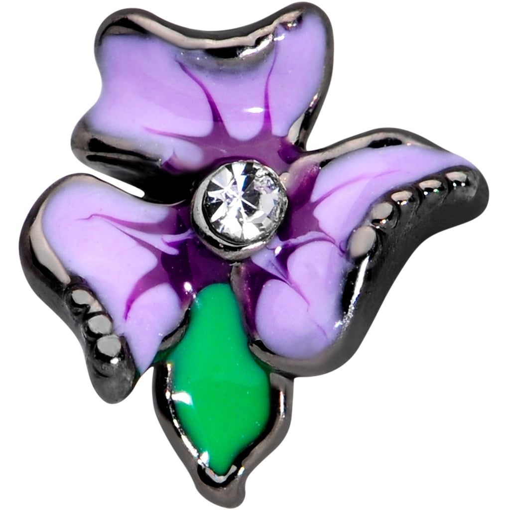 BodyCandy 20G 5/16 Clear Gem Black Purple Iris Flower Nose Hoop — detail close-up