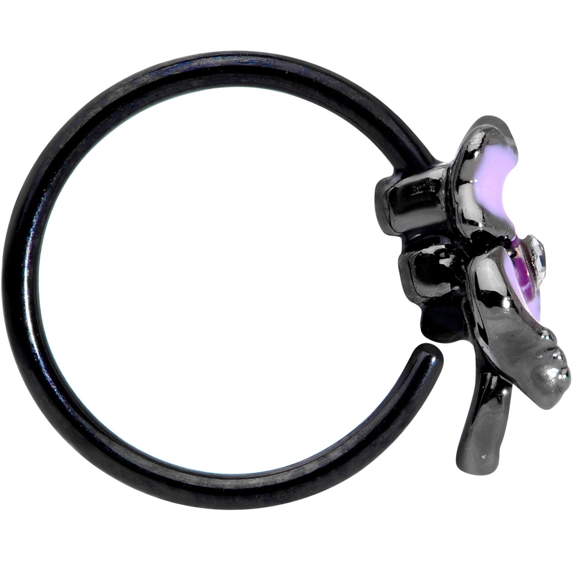 BodyCandy 20G 5/16 Clear Gem Black Purple Iris Flower Nose Hoop — lifestyle context