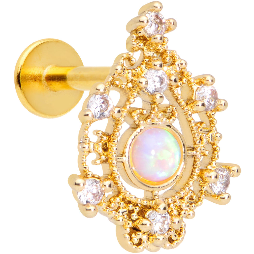 BodyCandy 16G 5/16 White Synthetic Opal Gold Tone Labret Monroe Tragus — main product shot