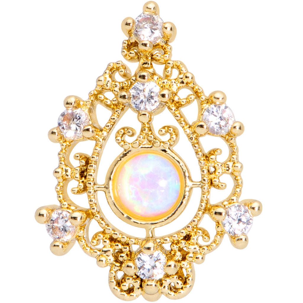 BodyCandy 16G 5/16 White Synthetic Opal Gold Tone Labret Monroe Tragus — detail close-up
