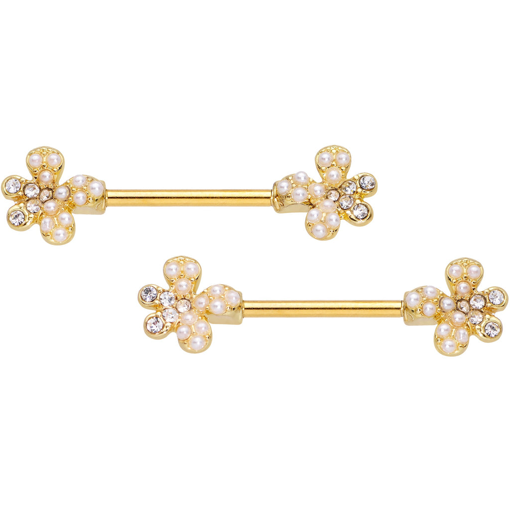 BodyCandy 14G 9/16 Clear Gem Gold Tone Style Splat Barbell Nipple Ring Set — main product shot