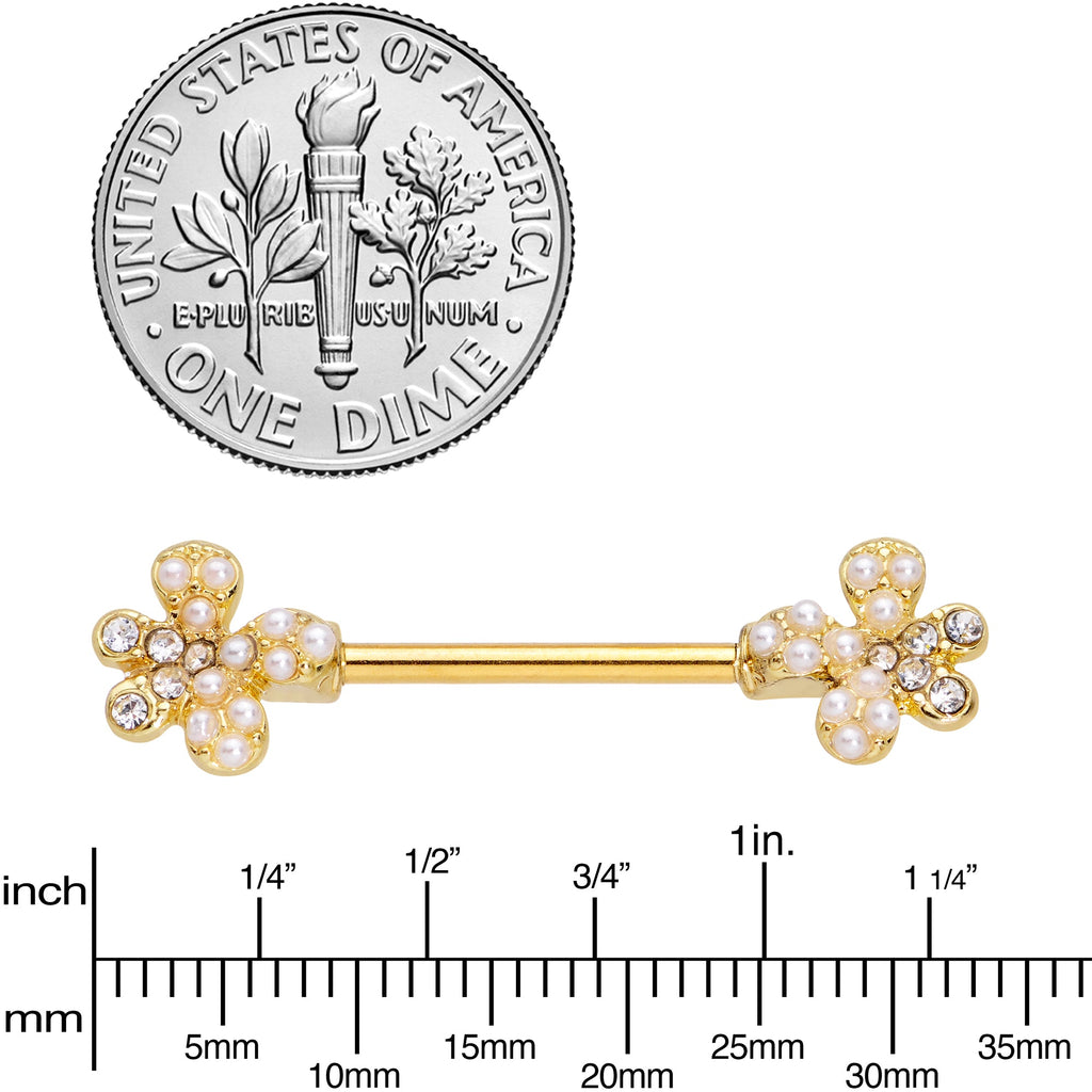 BodyCandy 14G 9/16 Clear Gem Gold Tone Style Splat Barbell Nipple Ring Set — lifestyle context