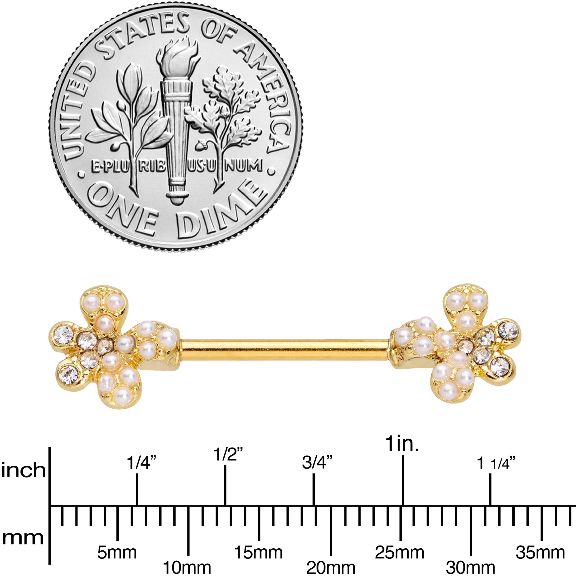 BodyCandy 14G 9/16 Clear Gem Gold Tone Style Splat Barbell Nipple Ring Set — lifestyle context