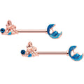 BodyCandy 14G 9/16 Aqua Gem Rose Gold Tone Gazing Mermaids Nipple Ring Set — main product shot