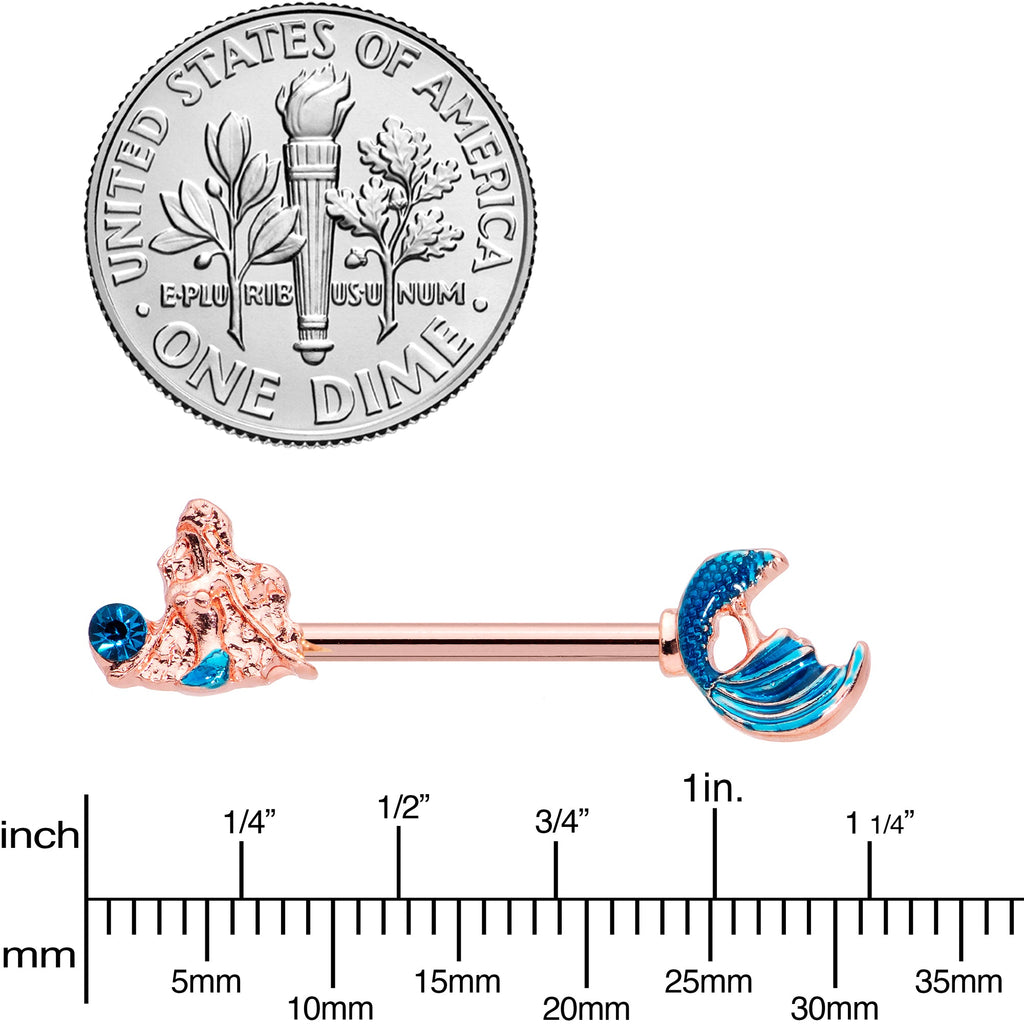 BodyCandy 14G 9/16 Aqua Gem Rose Gold Tone Gazing Mermaids Nipple Ring Set — lifestyle context