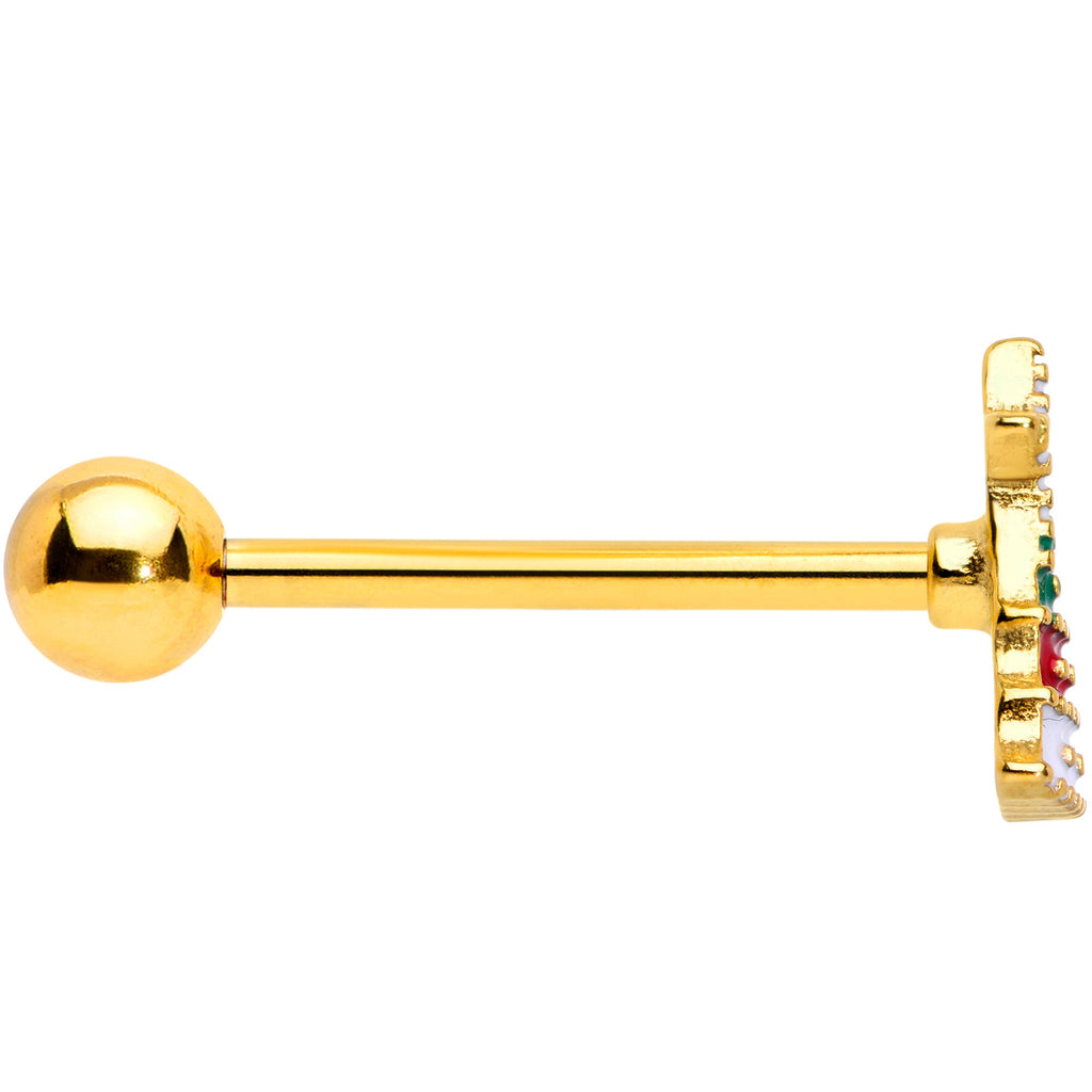 BodyCandy Gold Tone Red Green White Holiday Tree Christmas Barbell Tongue Ring — lifestyle context
