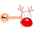 BodyCandy Rose Gold Tone Reindeer Red Nosed Christmas Barbell Tongue Ring — main product shot