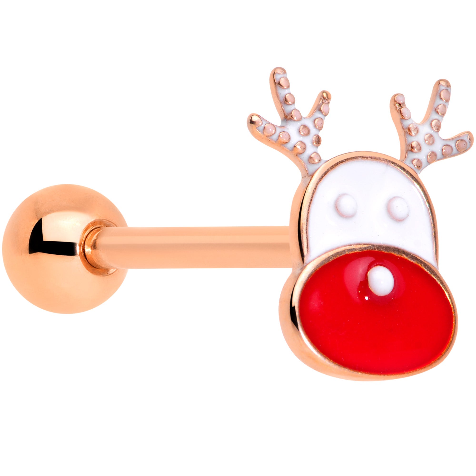 BodyCandy Rose Gold Tone Reindeer Red Nosed Christmas Barbell Tongue Ring — main product shot