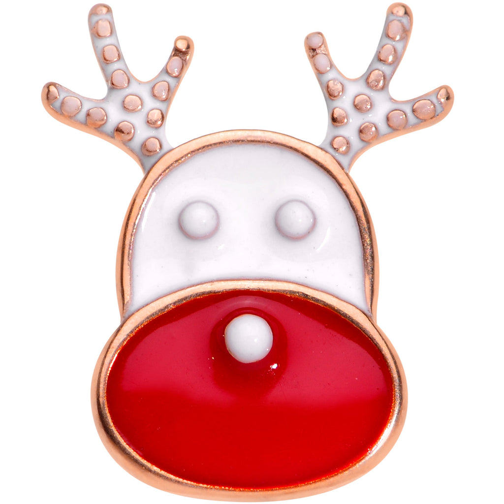 BodyCandy Rose Gold Tone Reindeer Red Nosed Christmas Barbell Tongue Ring — detail close-up
