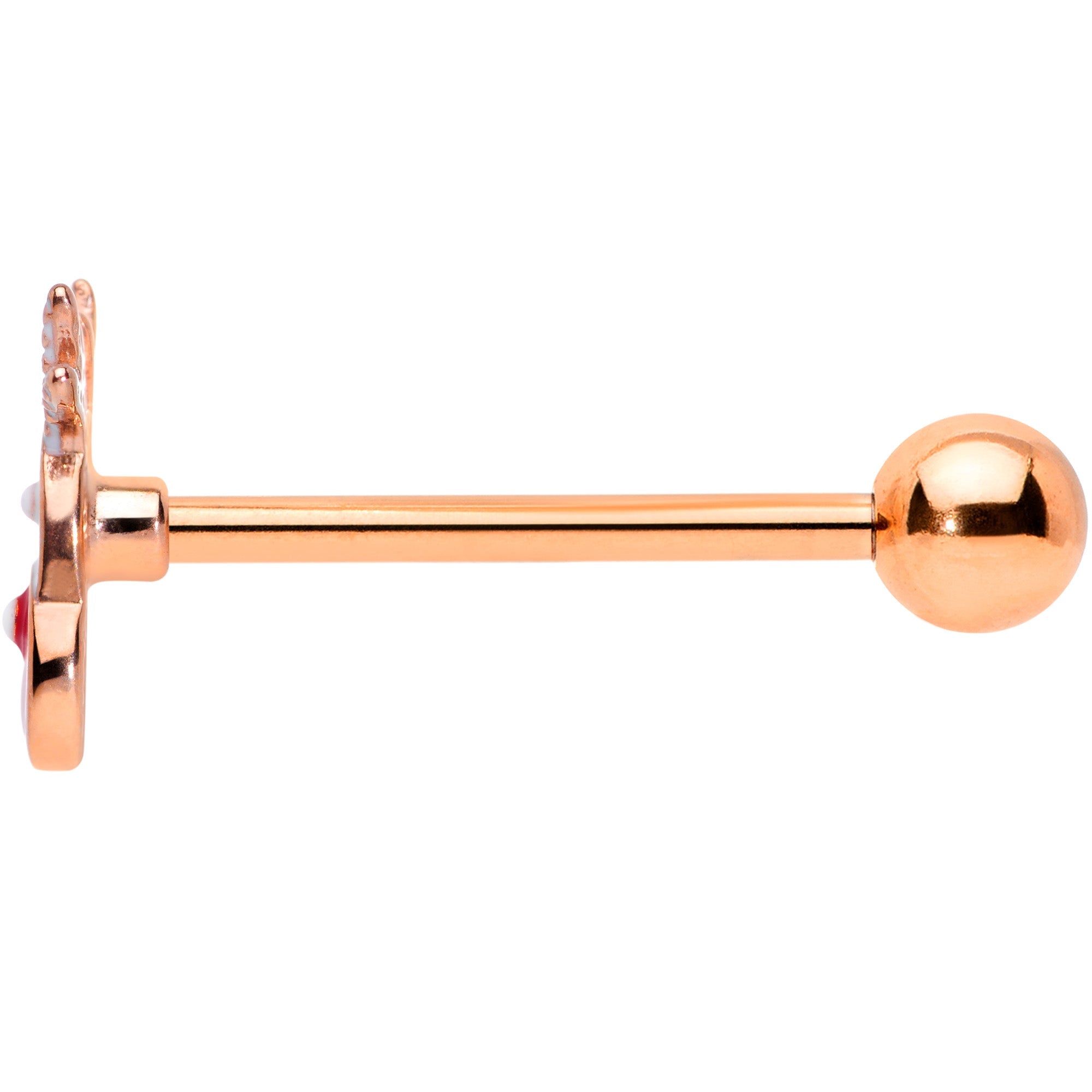 BodyCandy Rose Gold Tone Reindeer Red Nosed Christmas Barbell Tongue Ring — lifestyle context