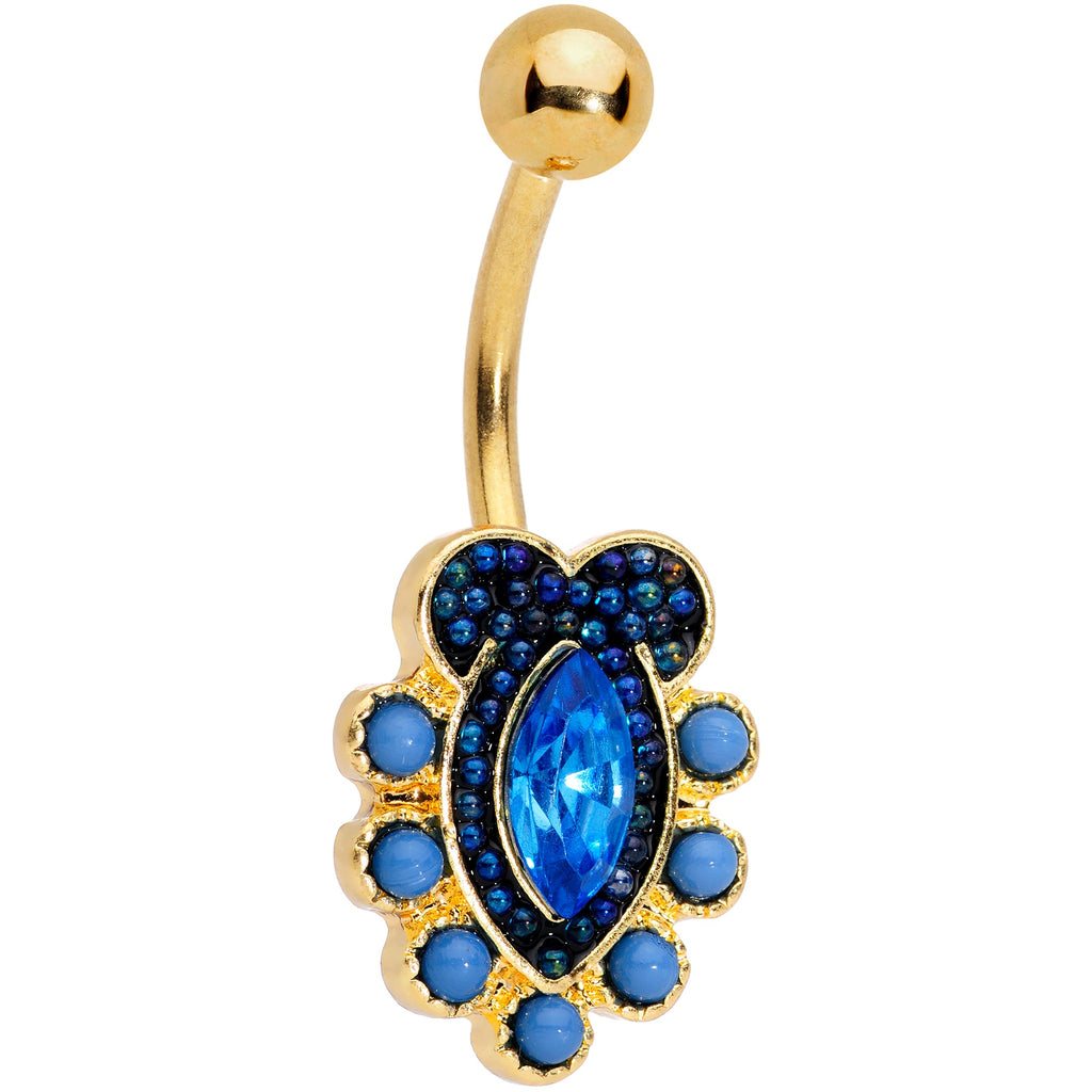 BodyCandy Blue Gem Gold Tone Opulent Oval Belly Ring — main product shot