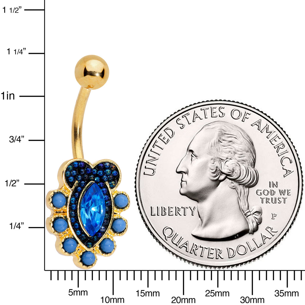 BodyCandy Blue Gem Gold Tone Opulent Oval Belly Ring — detail close-up