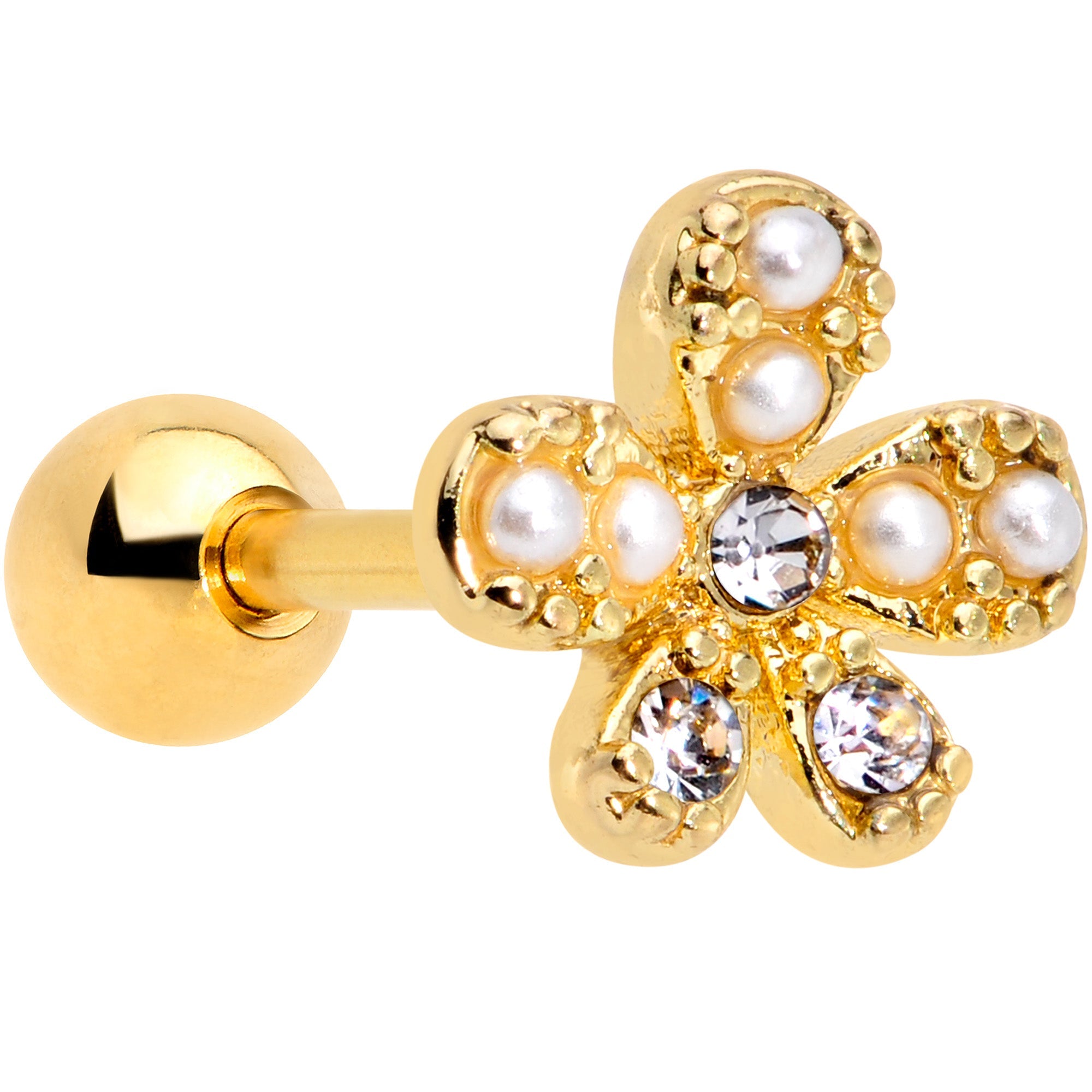 BodyCandy 16G 1/4 Clear Gem Gold Tone Stylish Splat Cartilage Tragus Earring — main product shot