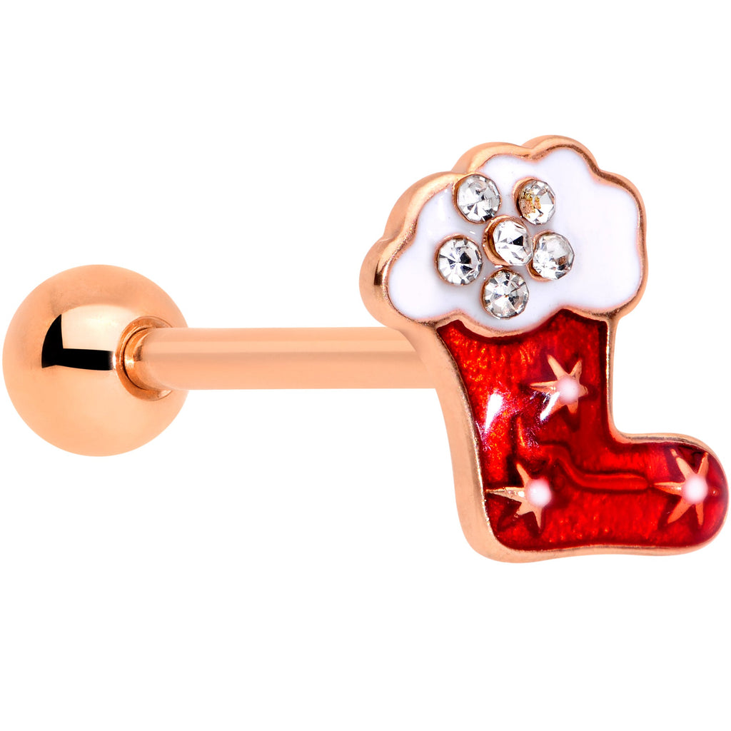BodyCandy Clear CZ Gem Rose Gold Tone Christmas Stocking Barbell Tongue Ring — main product shot