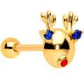 BodyCandy Blue Red CZ Gem Gold Tone Reindeer Christmas Barbell Tongue Ring — main product shot