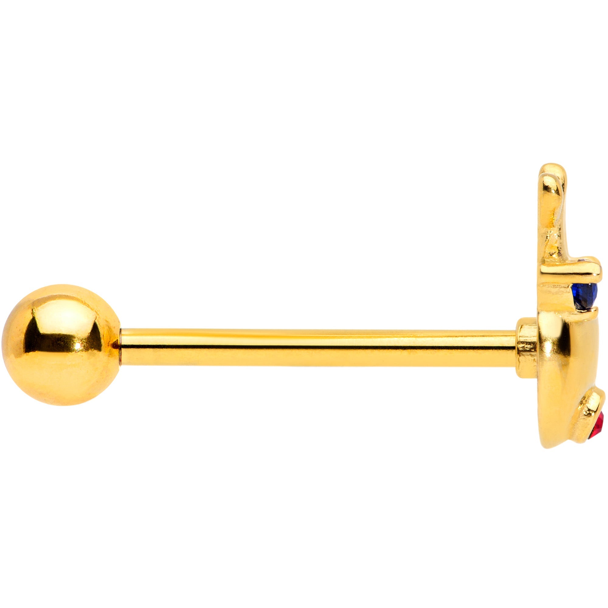 BodyCandy Blue Red CZ Gem Gold Tone Reindeer Christmas Barbell Tongue Ring — lifestyle context