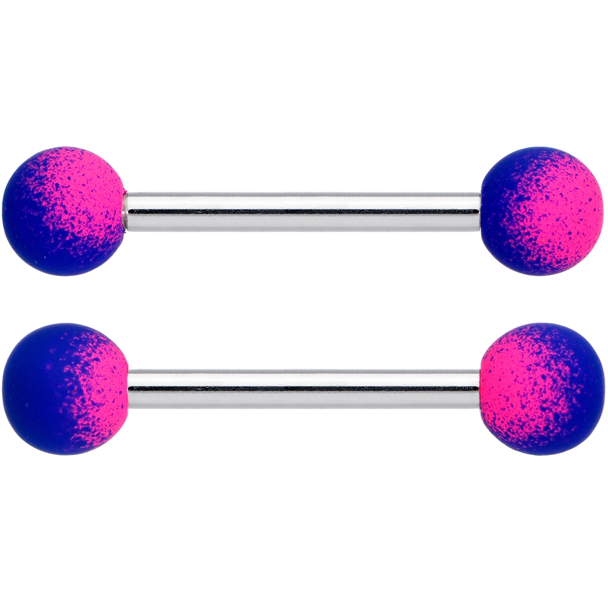 BodyCandy 14G 9/16 Pink Blue Ombre Soft Finish Barbell Nipple Ring Set — detail close-up