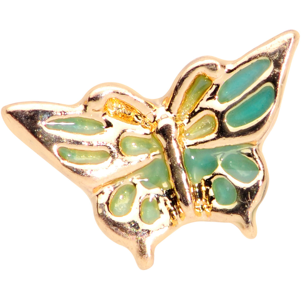 BodyCandy 16G 1/4 Gold Tone Green Inlay Butterfly Cartilage Tragus Earring — detail close-up