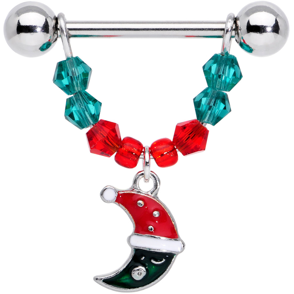 BodyCandy 14G 9/16 Red Green Gem Star Moon Christmas Dangle Nipple Ring Set — lifestyle context