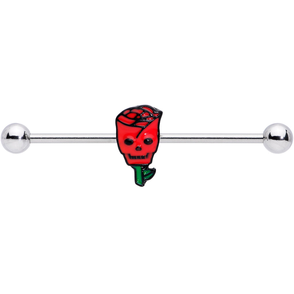 BodyCandy 14G Skull Red Rose Valentines Industrial Barbell 38mm — detail close-up
