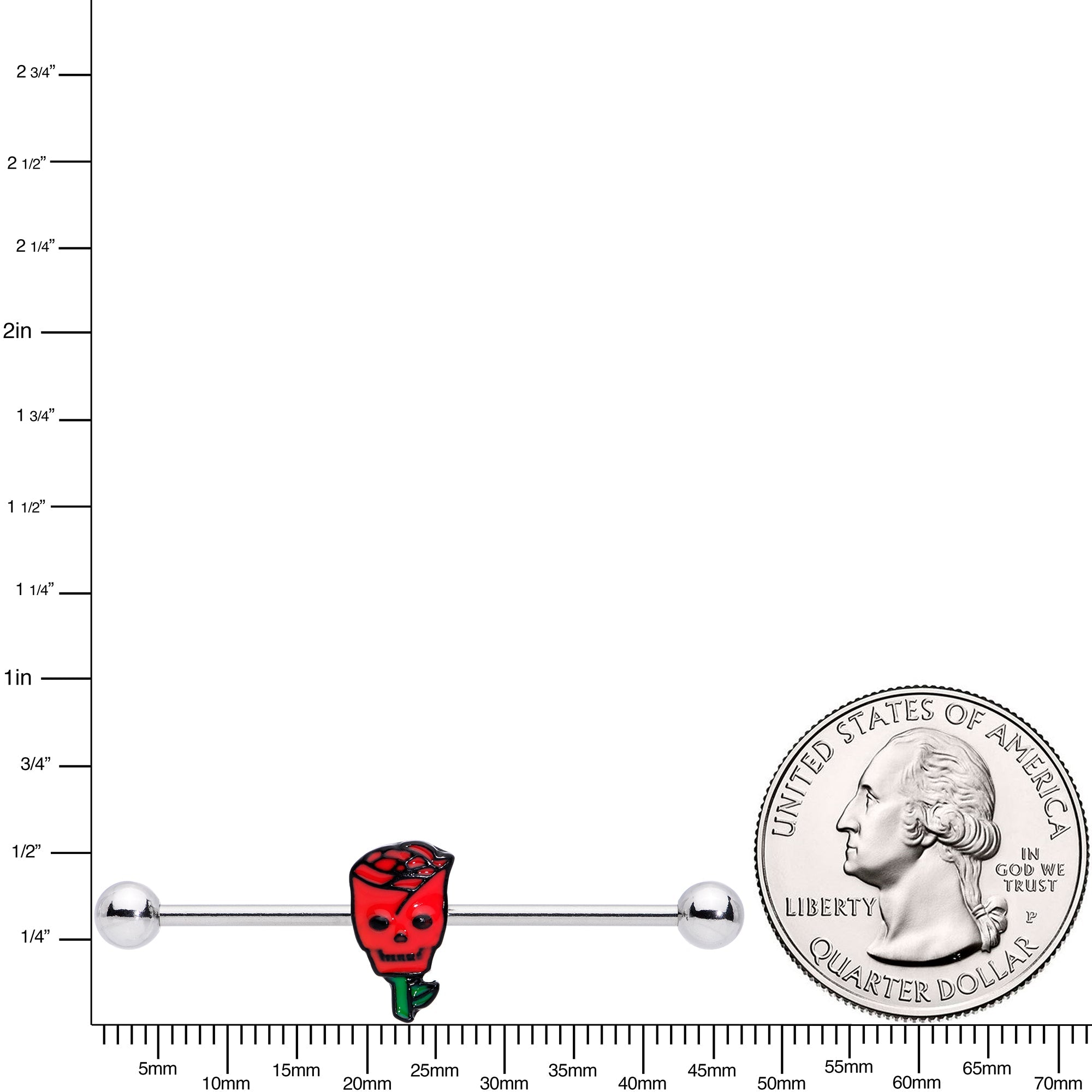 BodyCandy 14G Skull Red Rose Valentines Industrial Barbell 38mm — lifestyle context