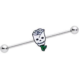 14G Skull White Rose Valentines Industrial Barbell 38mm