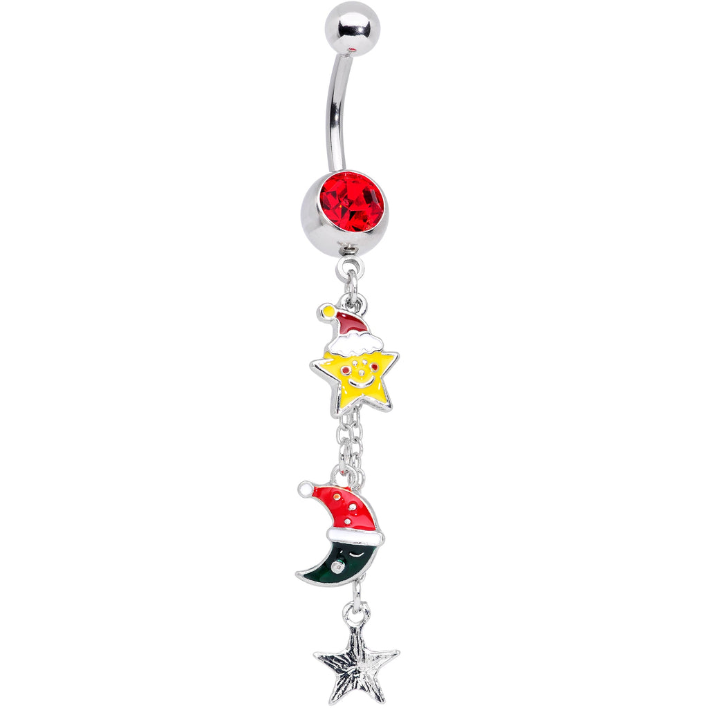 BodyCandy Red Gem Santa Hat Moon Star Christmas Dangle Belly Ring — main product shot