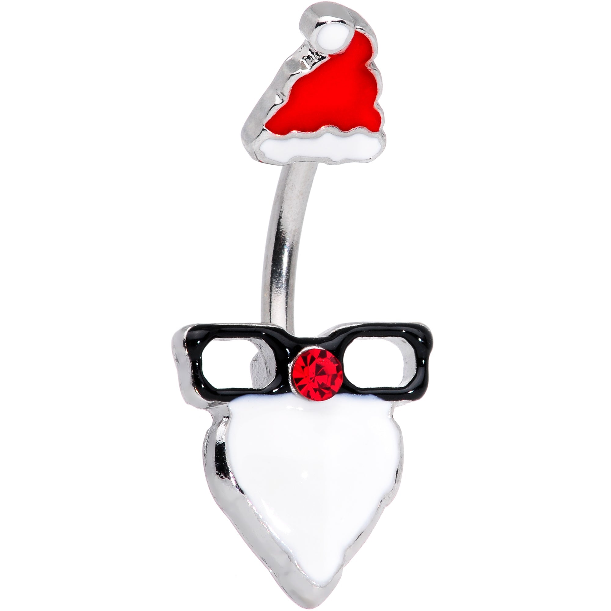 BodyCandy Red Gem Santa Face Glasses Christmas Belly Ring — main product shot