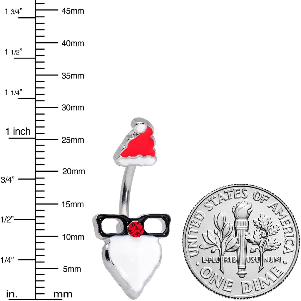 BodyCandy Red Gem Santa Face Glasses Christmas Belly Ring — detail close-up