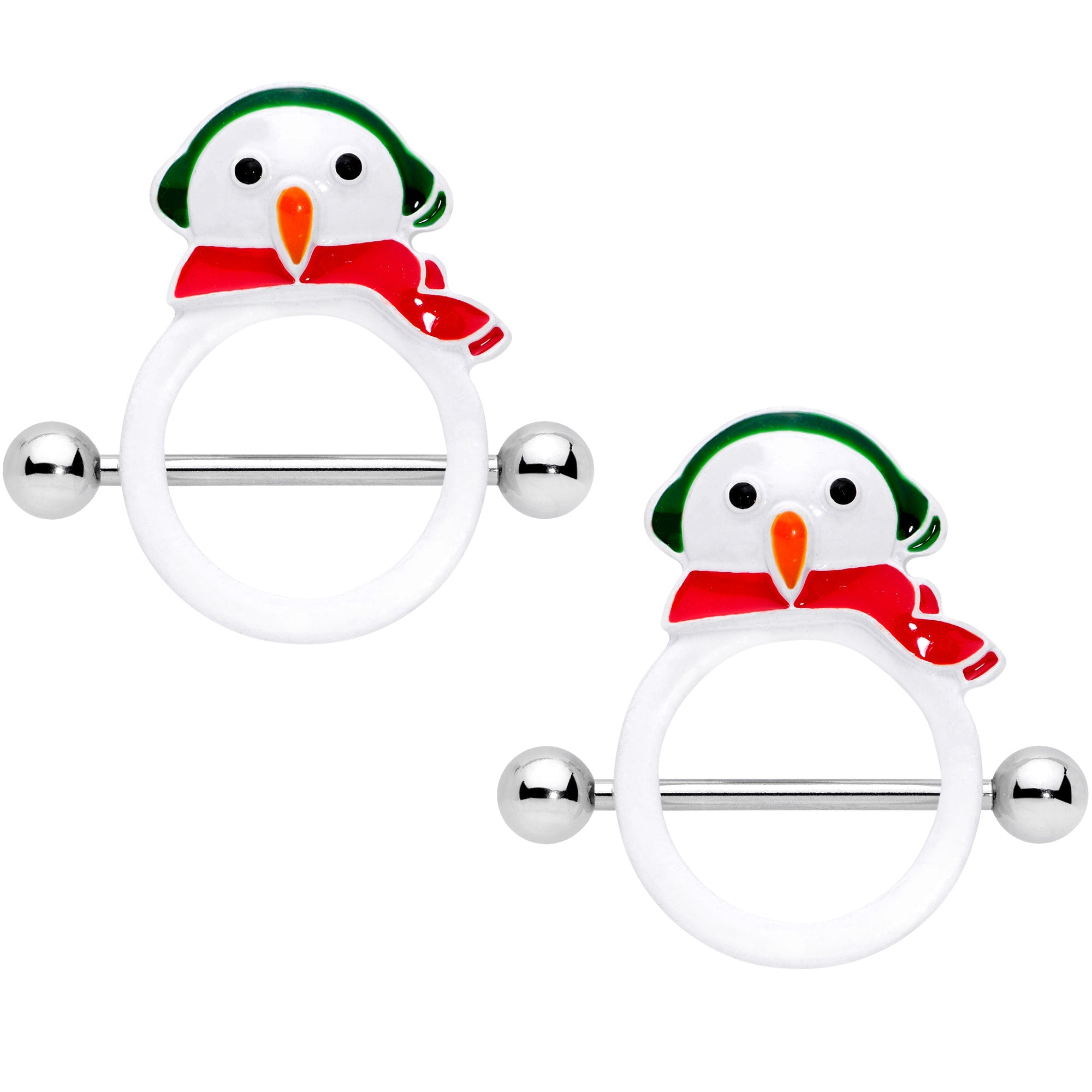 BodyCandy 14G 9/16 Winter Snowman Christmas Nipple Shield Set — main product shot