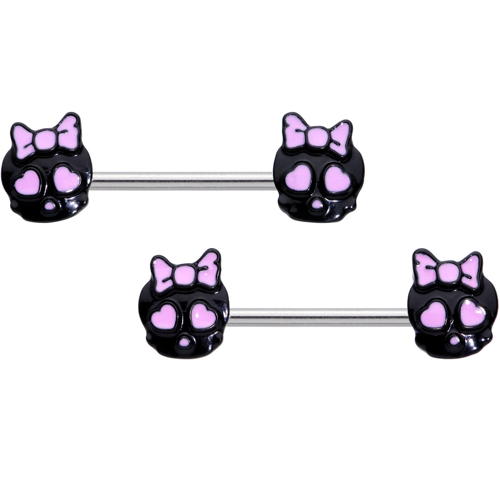 BodyCandy 14G 9/16 Heart Bow Black Skull Halloween Barbell Nipple Ring Set — main product shot