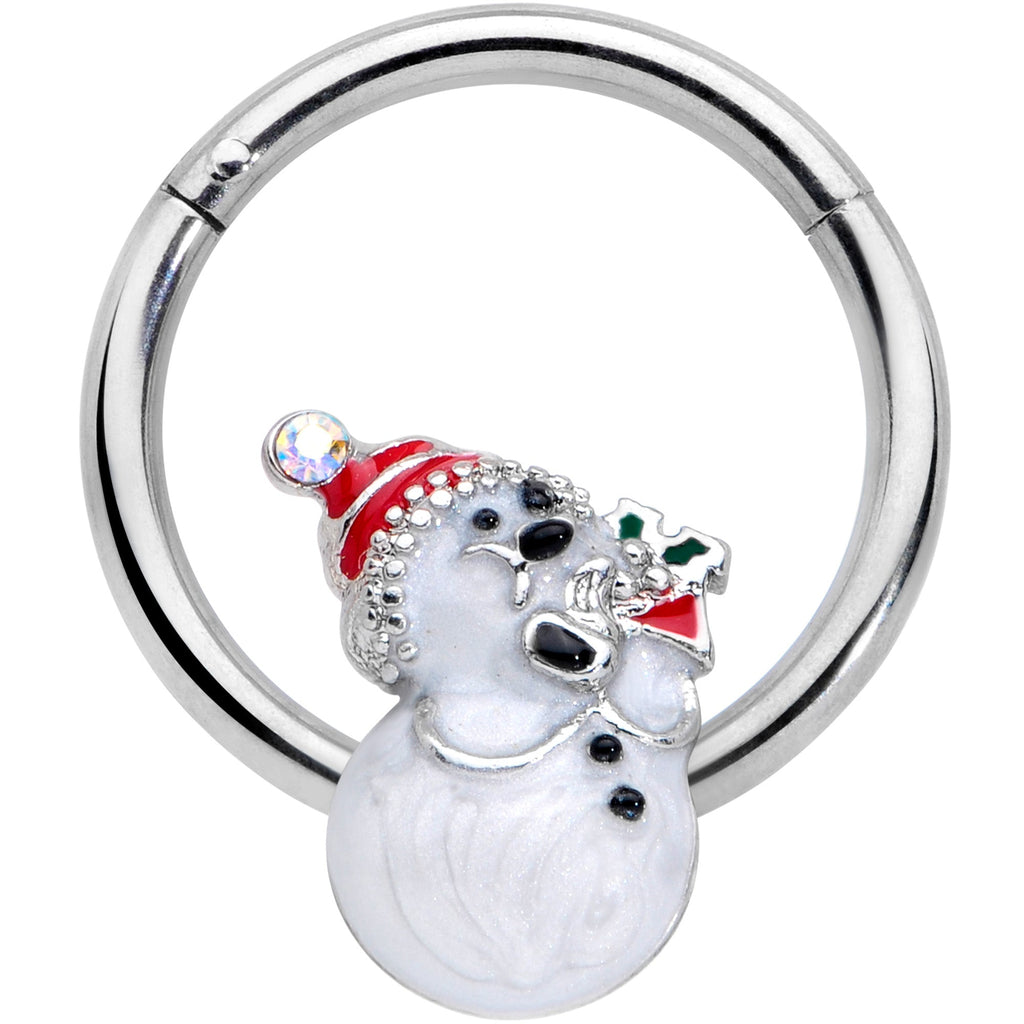 BodyCandy 16G 3/8 Clear Gem Snowman Christmas Hinged Segment Ring — main product shot