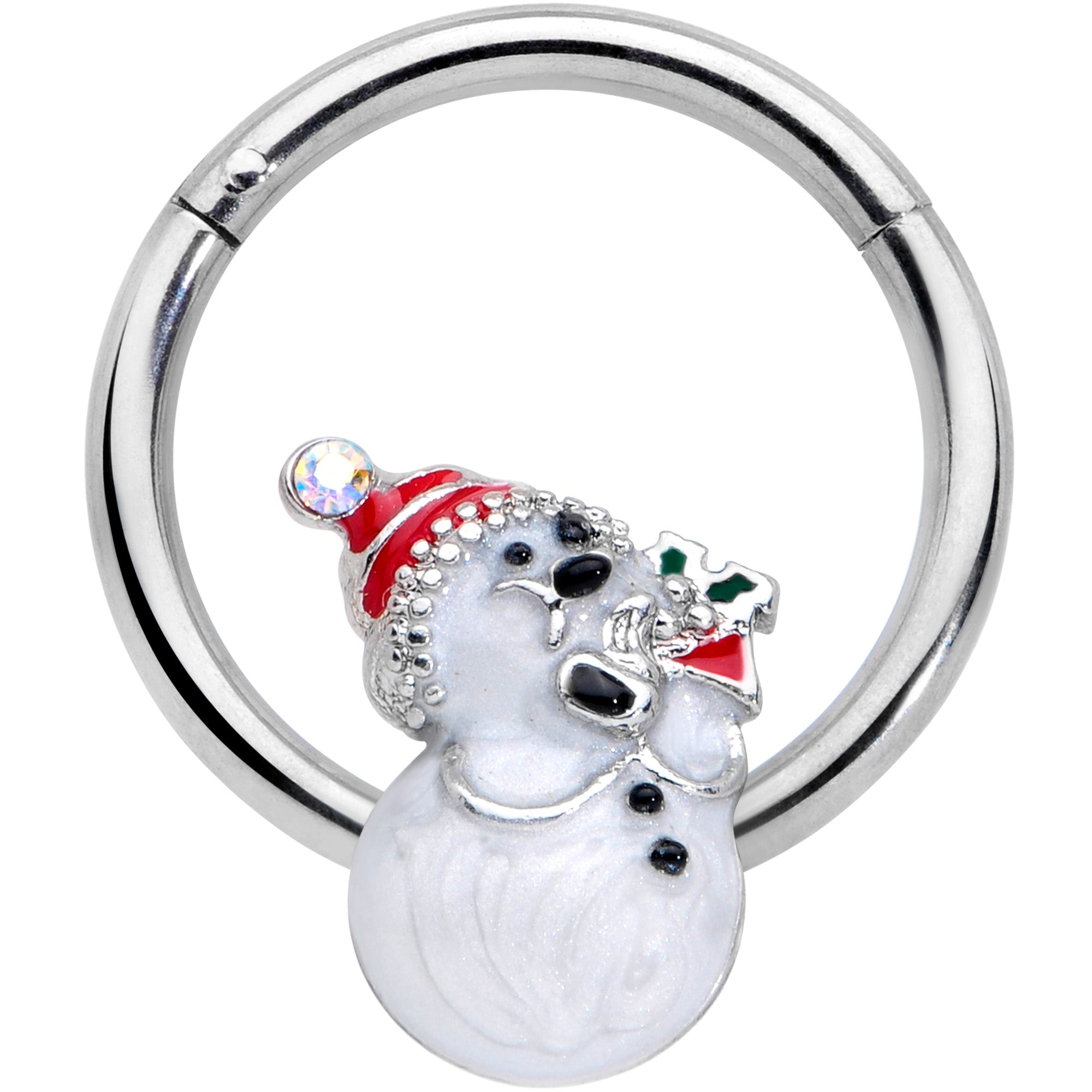 BodyCandy 16G 3/8 Clear Gem Snowman Christmas Hinged Segment Ring — main product shot