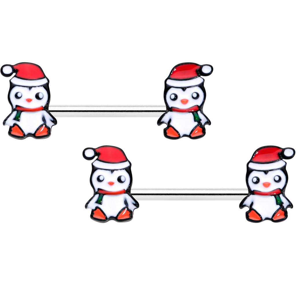 BodyCandy 14G 9/16 Santa Penguin Christmas Barbell Nipple Ring Set — main product shot
