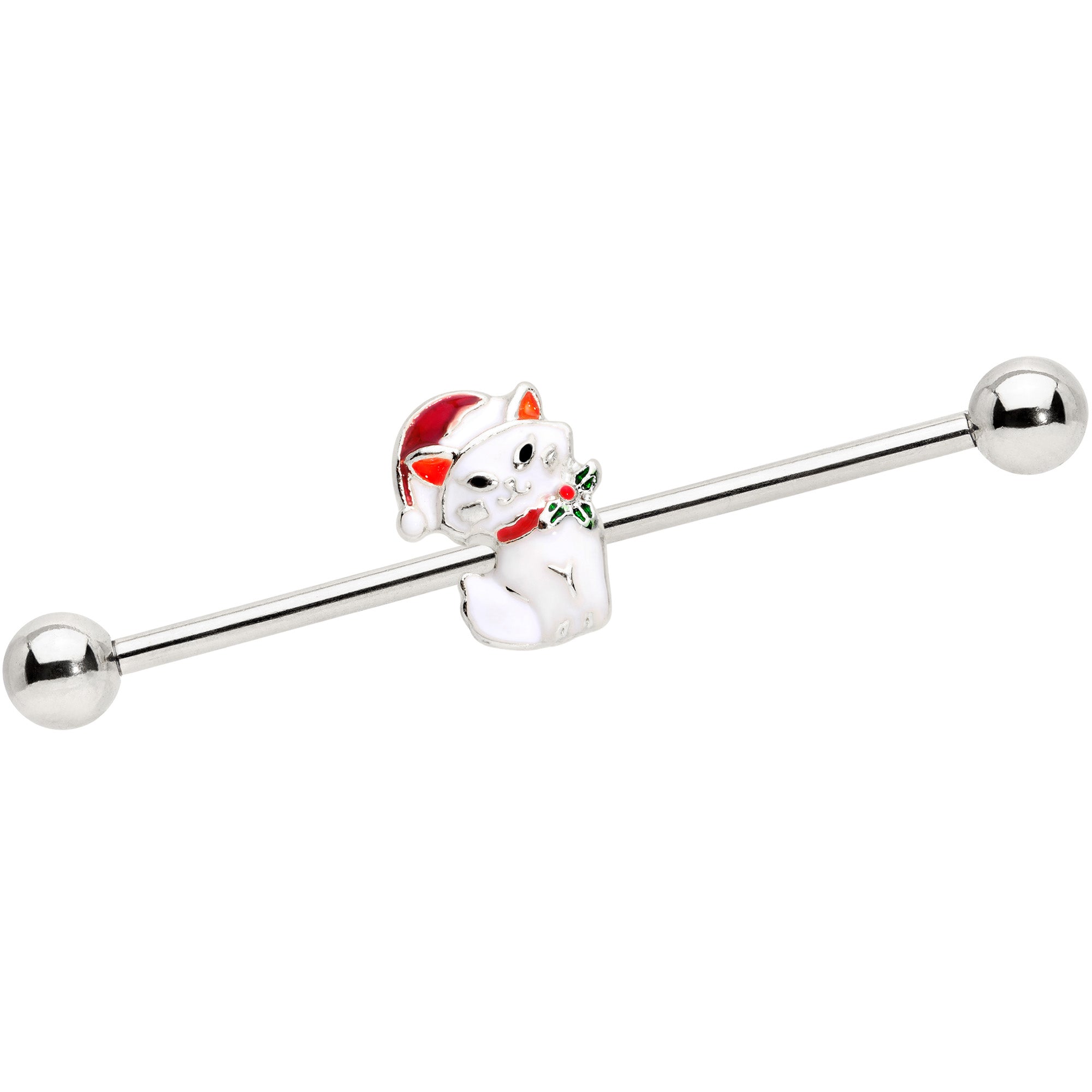 BodyCandy 14G Cat Santa Hat Christmas Industrial Barbell 38mm — main product shot