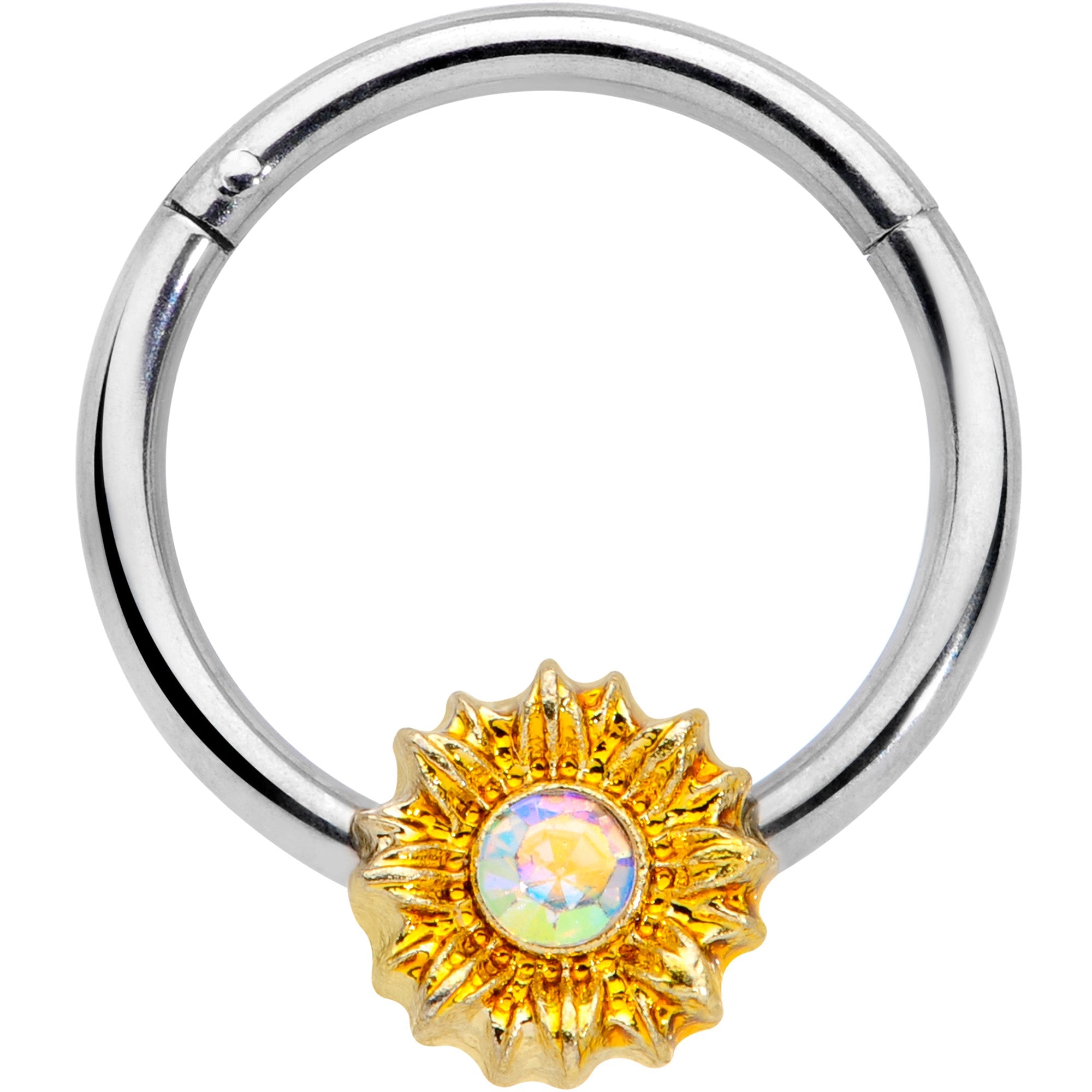 BodyCandy 16G 3/8 Aurora Gem Sunflower Style Hinged Segment Ring — main product shot