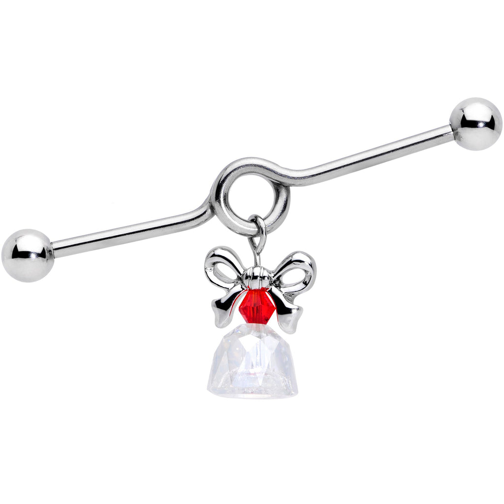BodyCandy 14G Clear Red Gem Bell Christmas Dangle Project Barbell 38mm — main product shot