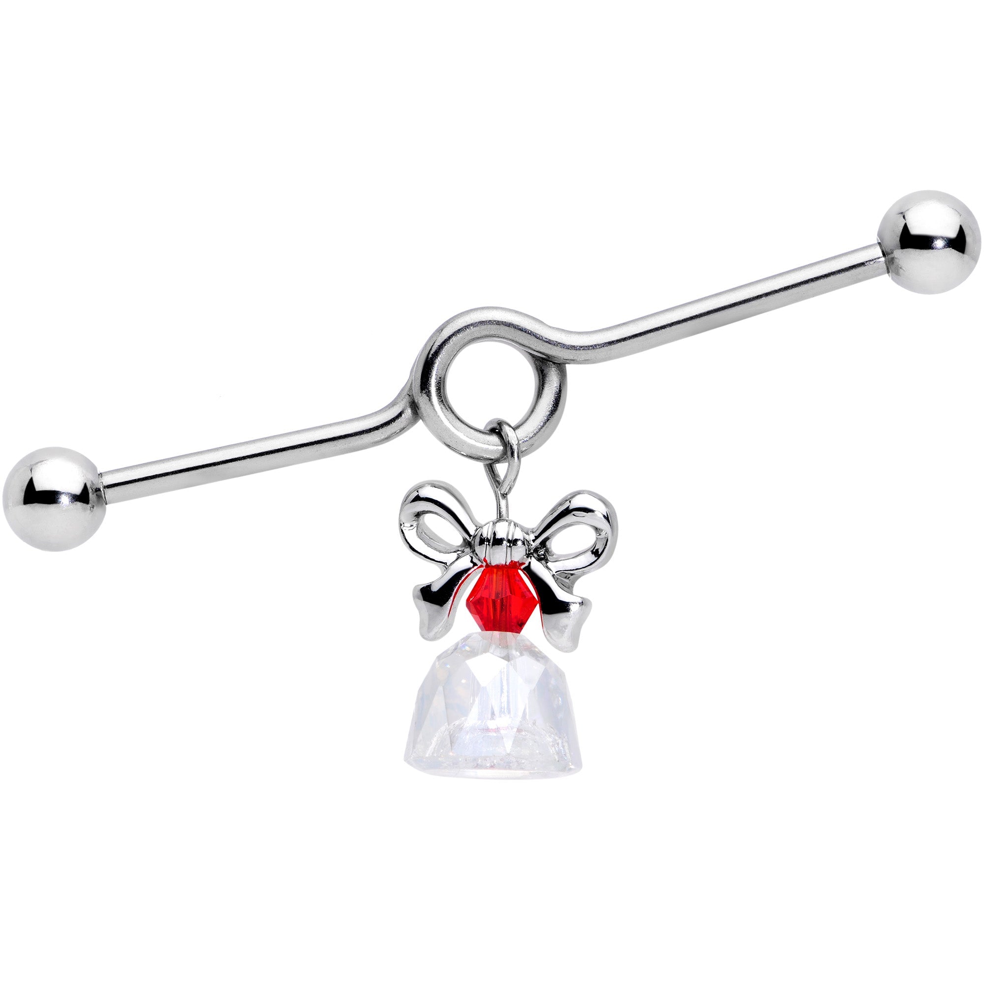 BodyCandy 14G Clear Red Gem Bell Christmas Dangle Project Barbell 38mm — main product shot