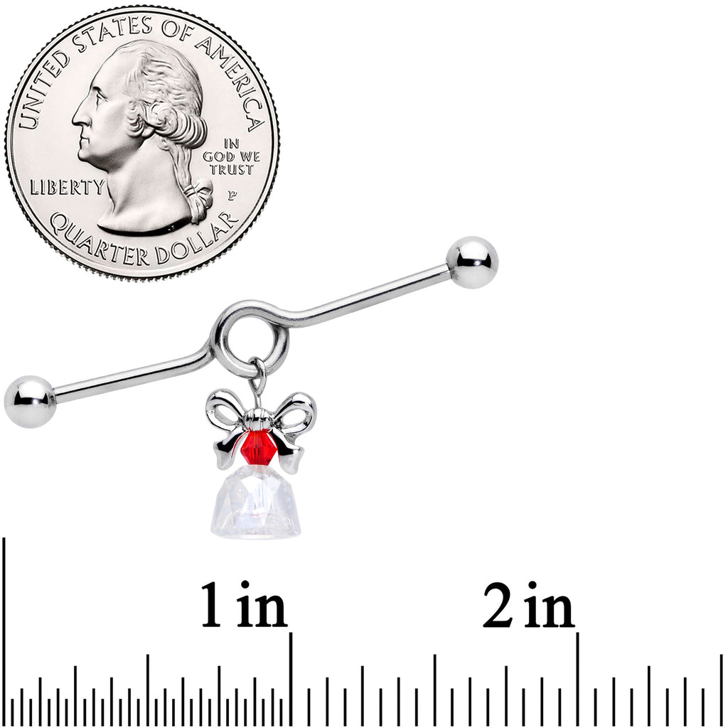 BodyCandy 14G Clear Red Gem Bell Christmas Dangle Project Barbell 38mm — detail close-up
