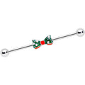 BodyCandy 14G Green Red White Bow Christmas Industrial Barbell 38mm — main product shot