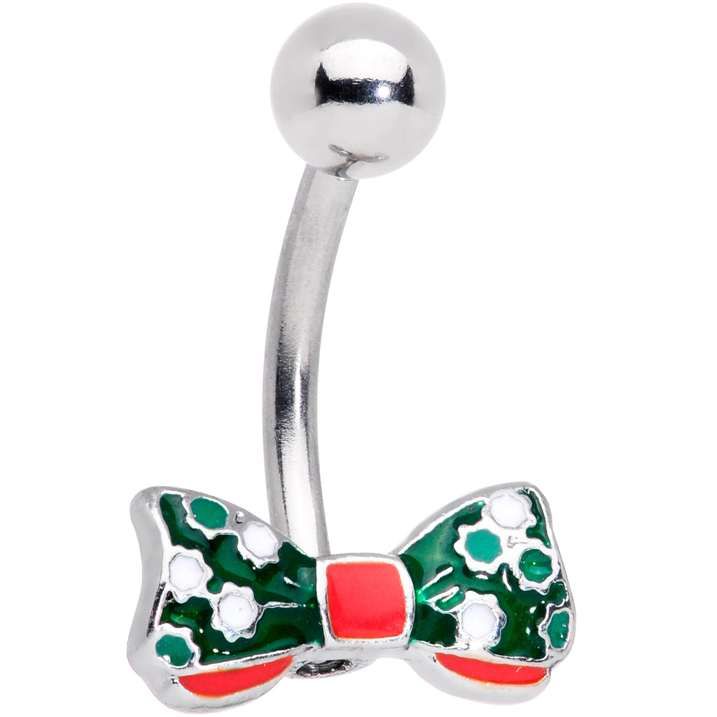 BodyCandy Green Red White Bow Christmas Belly Ring — main product shot
