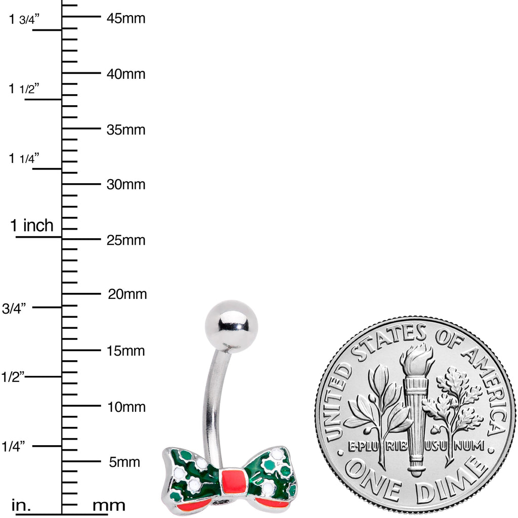 BodyCandy Green Red White Bow Christmas Belly Ring — lifestyle context