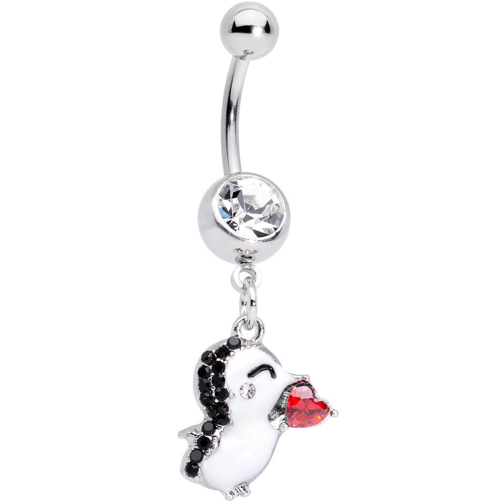 BodyCandy Clear Red Gem Penguin Heart Valentines Day Dangle Belly Ring — main product shot
