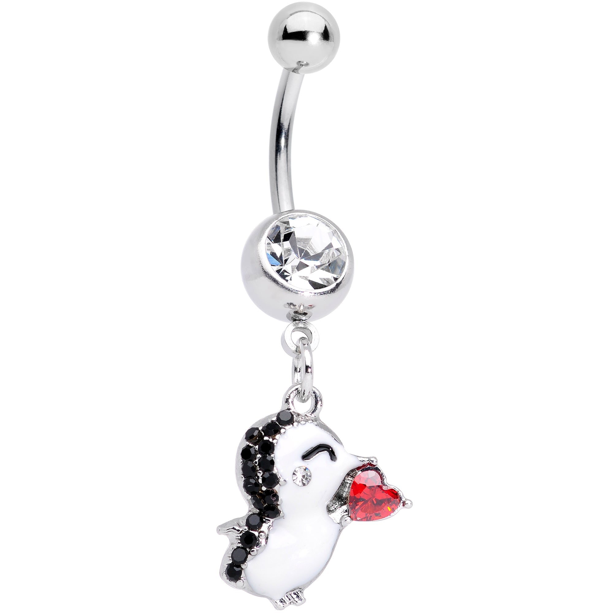 BodyCandy Clear Red Gem Penguin Heart Valentines Day Dangle Belly Ring — main product shot