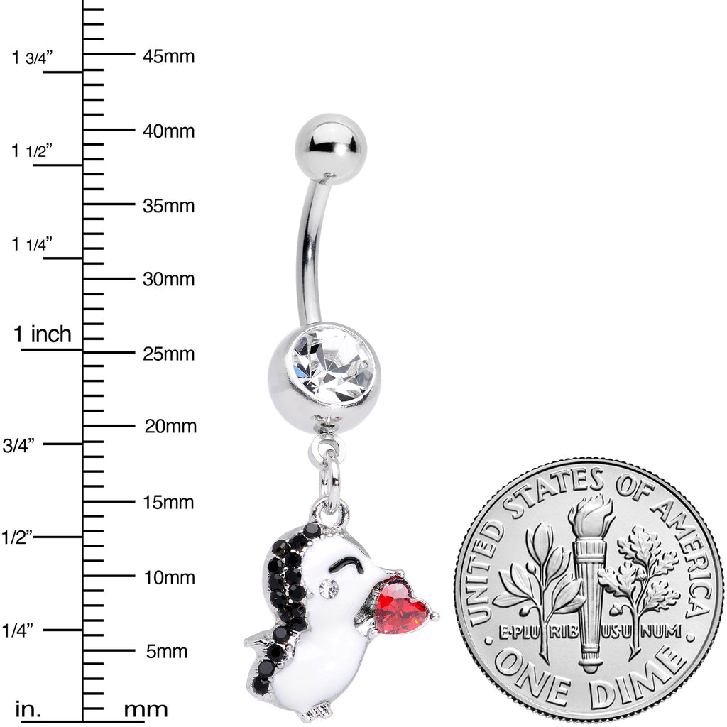 BodyCandy Clear Red Gem Penguin Heart Valentines Day Dangle Belly Ring — detail close-up