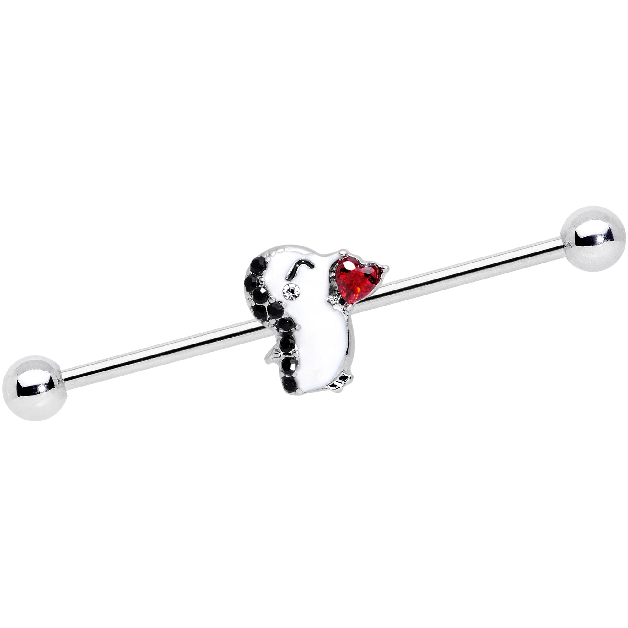 BodyCandy 14G Red Gem Penguin Heart Valentines Day Industrial Barbell 38mm — main product shot