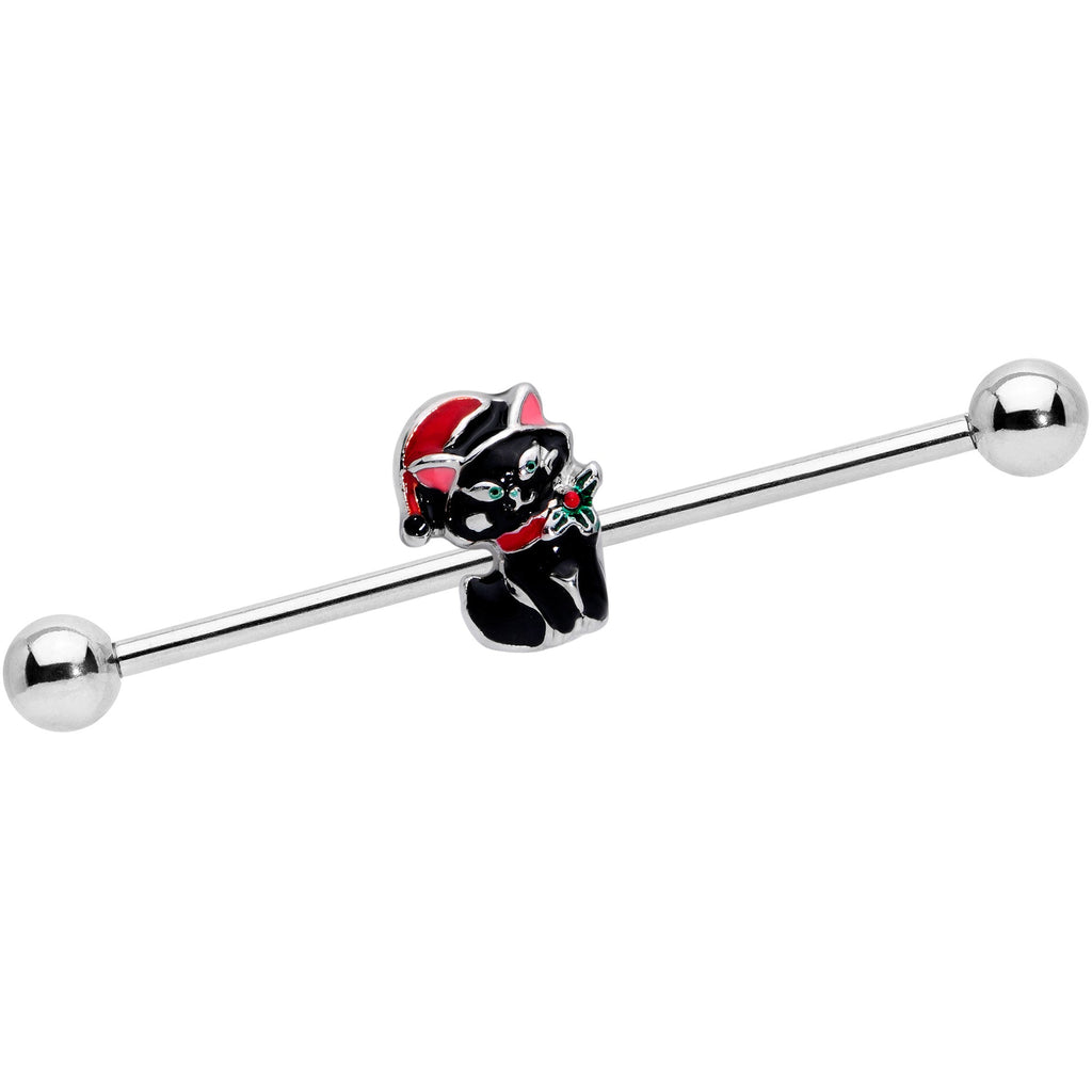 BodyCandy 14G Black Cat Santa Hat Christmas Industrial Barbell 38mm — main product shot