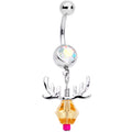 BodyCandy Aurora Red Gem Reindeer Christmas Dangle Belly Ring — main product shot
